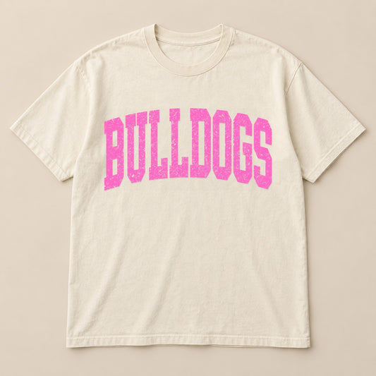 Pink Distressed Bulldogs Tee on a real Comfort Colors shirt