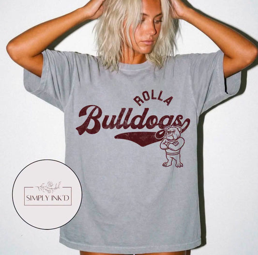 Rolla Bulldogs vintage script tee with bulldog mascot
