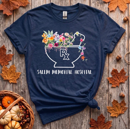Salem Memorial Hospital Floral Pharmacy T-shirt in Navy