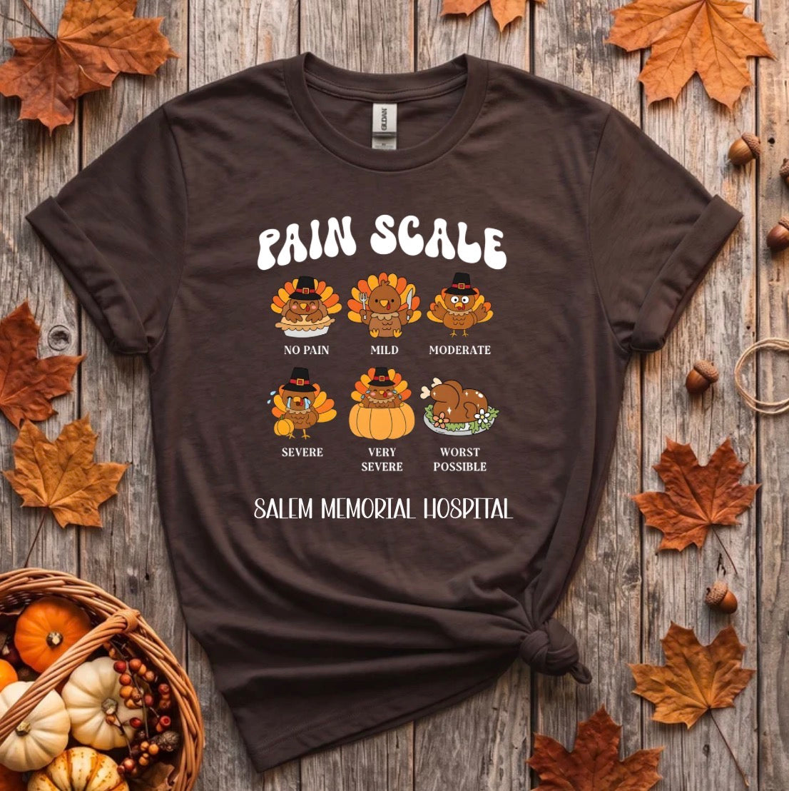 Salem Memorial Hospital Pain Scale T-shirt in Dark Chocolate