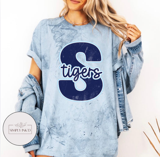 Salem Tigers S monogram Comfort Colors Colorblast Ocean tee