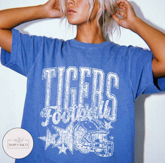 Salem Tigers vintage football tee in Comfort Colors Flo Blue