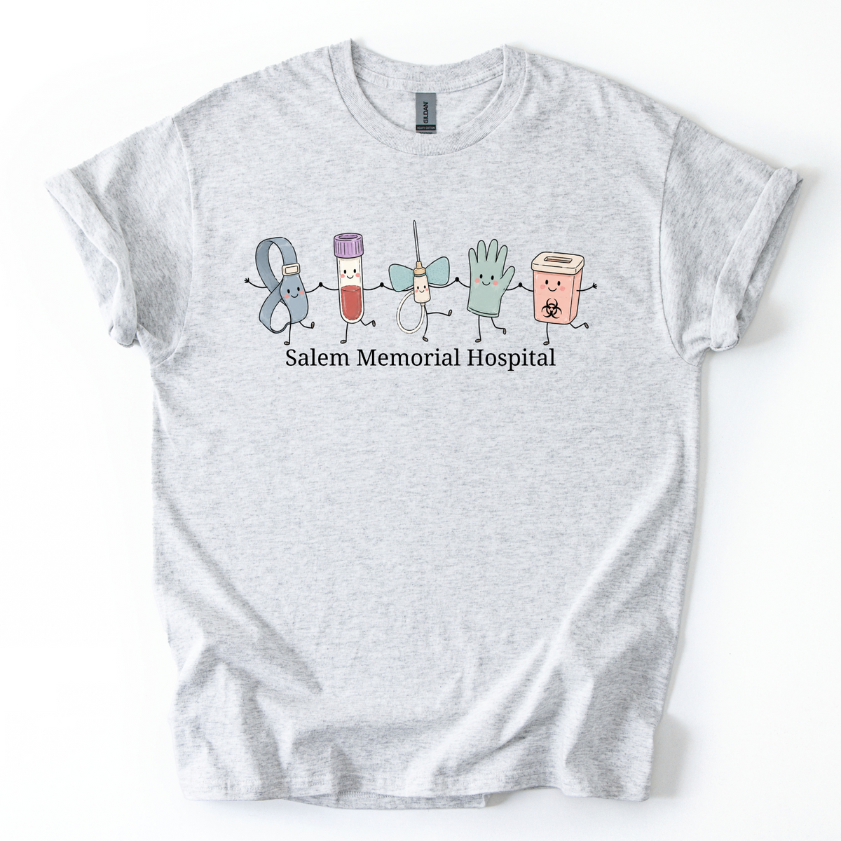 Salem Memorial Hospital Laboratory Friends design on an Ash Gildan T-shirt