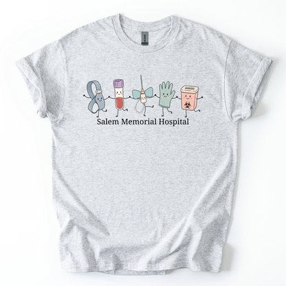 Salem Memorial Hospital Laboratory Friends design on an Ash Gildan T-shirt