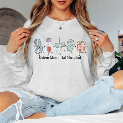Salem Memorial Hospital Laboratory Friends design on an Ash Gildan long sleeve