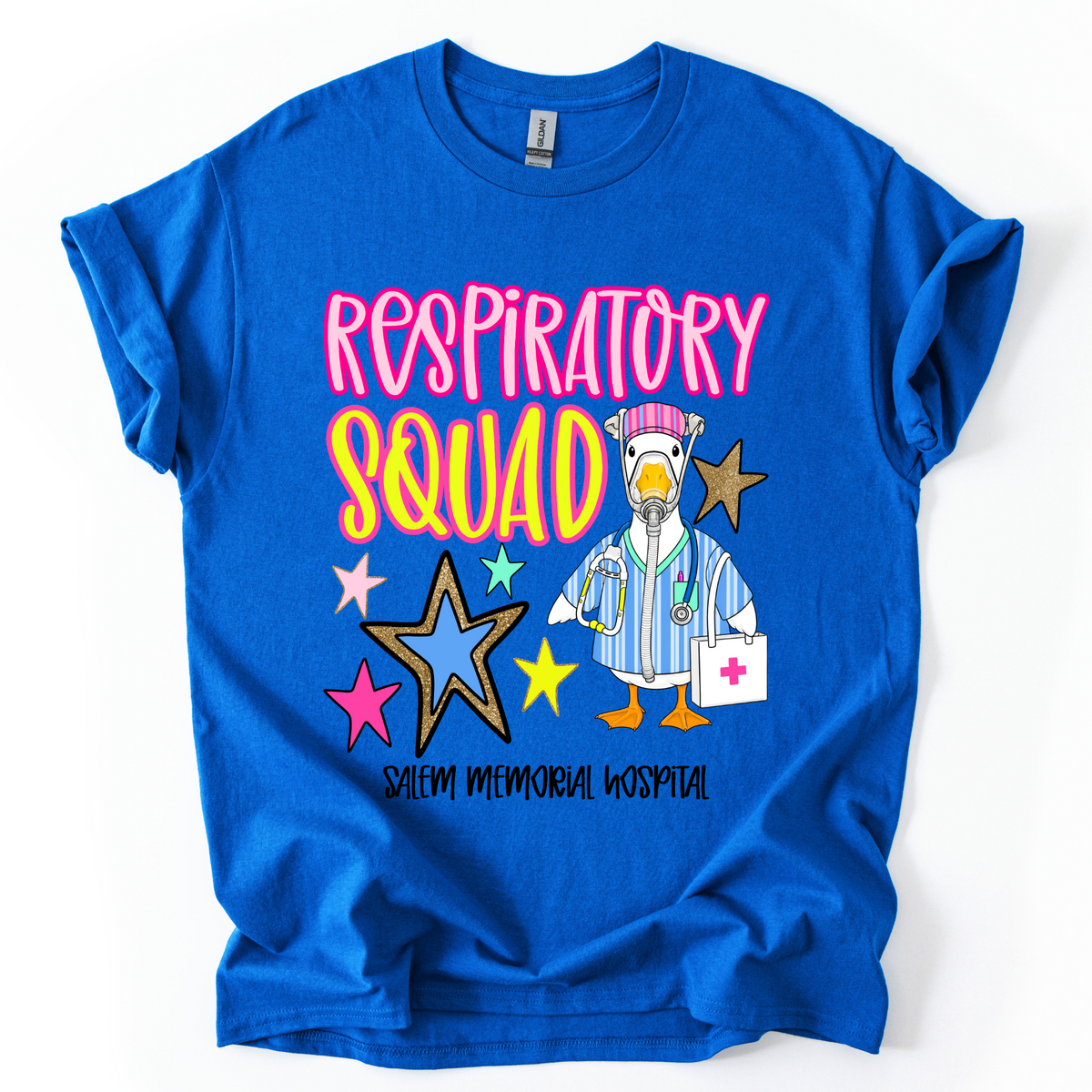 SMDH Respiratory Squad design on a Royal Blue Gildan T-shirt