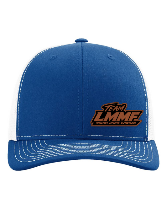 Team LMMF Richardson 112 royal and white leather patch hat