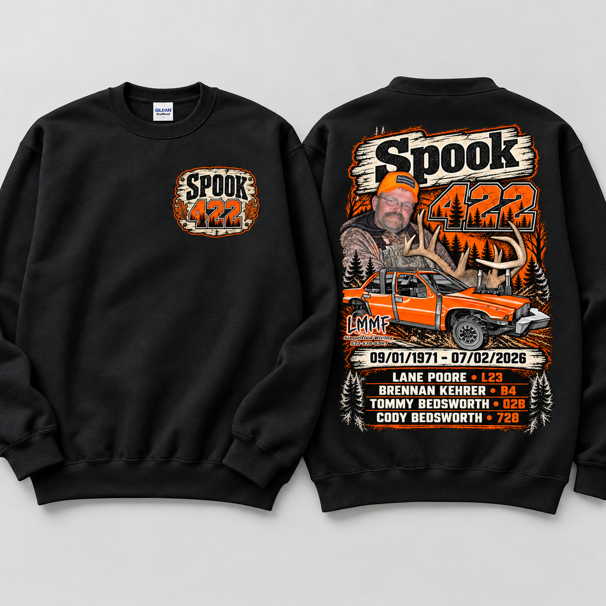 Team Spook 422 Black Crewneck front and back