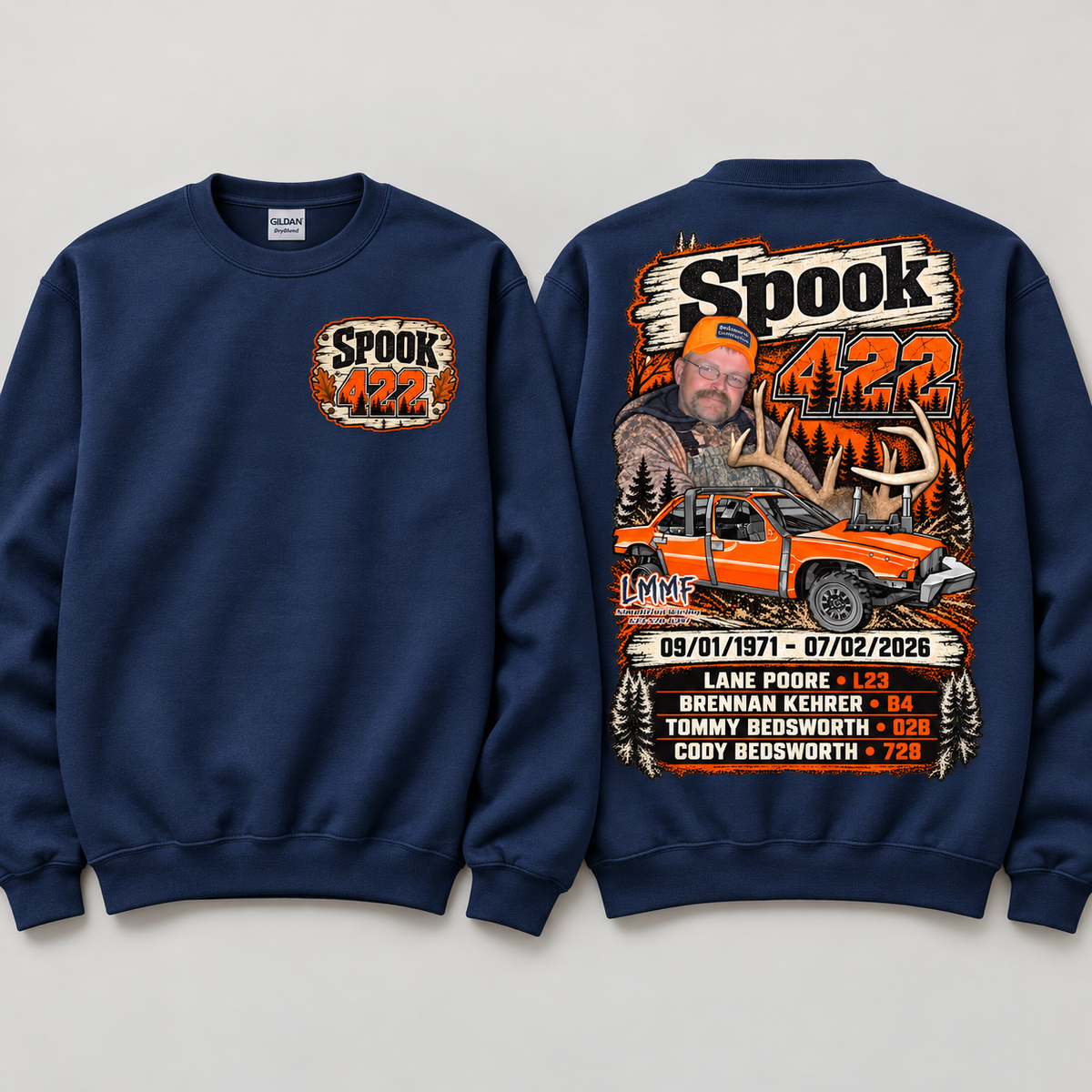 Team Spook 422 Navy Crewneck front and back