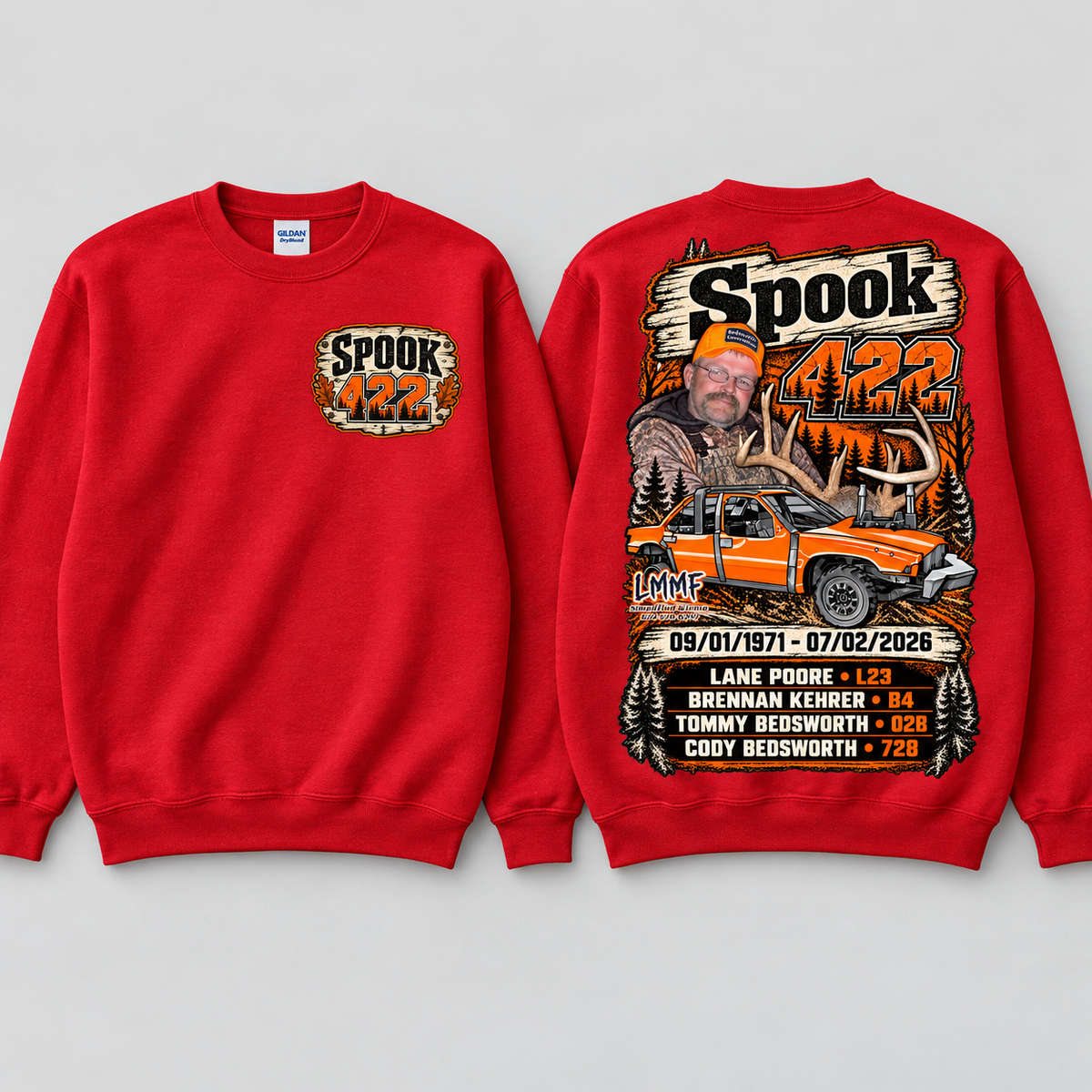 Team Spook 422 Red Crewneck front and back