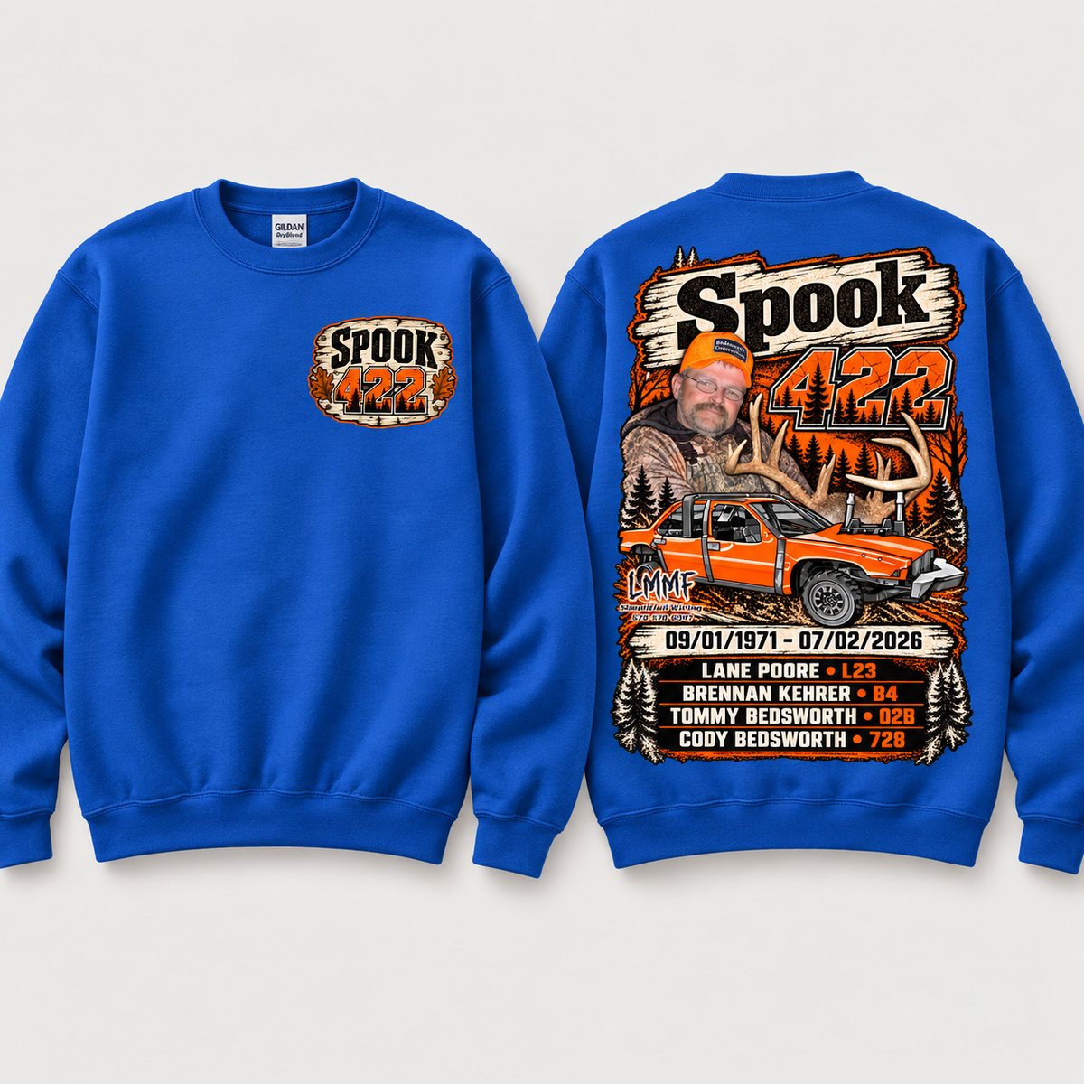 Team Spook 422 Royal Blue Crewneck front and back