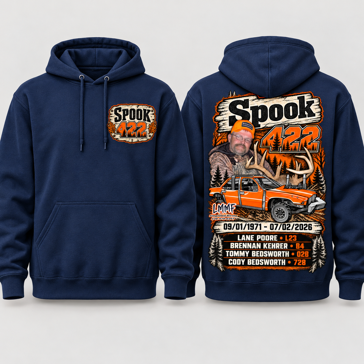 Team Spook 422 Navy Hoodie front and back