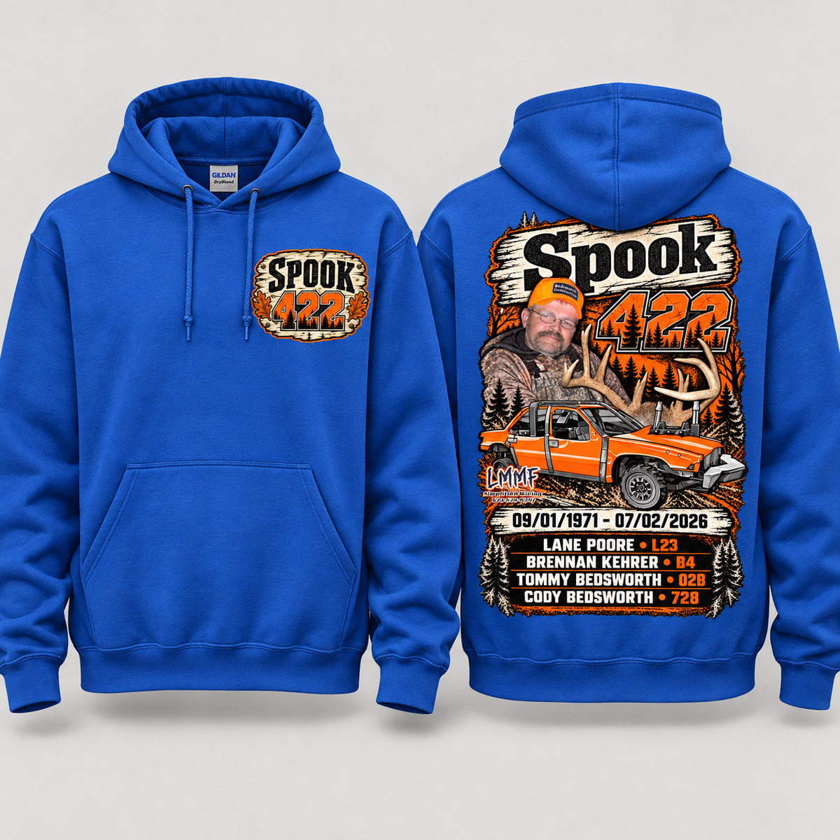 Team Spook 422 Royal Blue Hoodie front and back