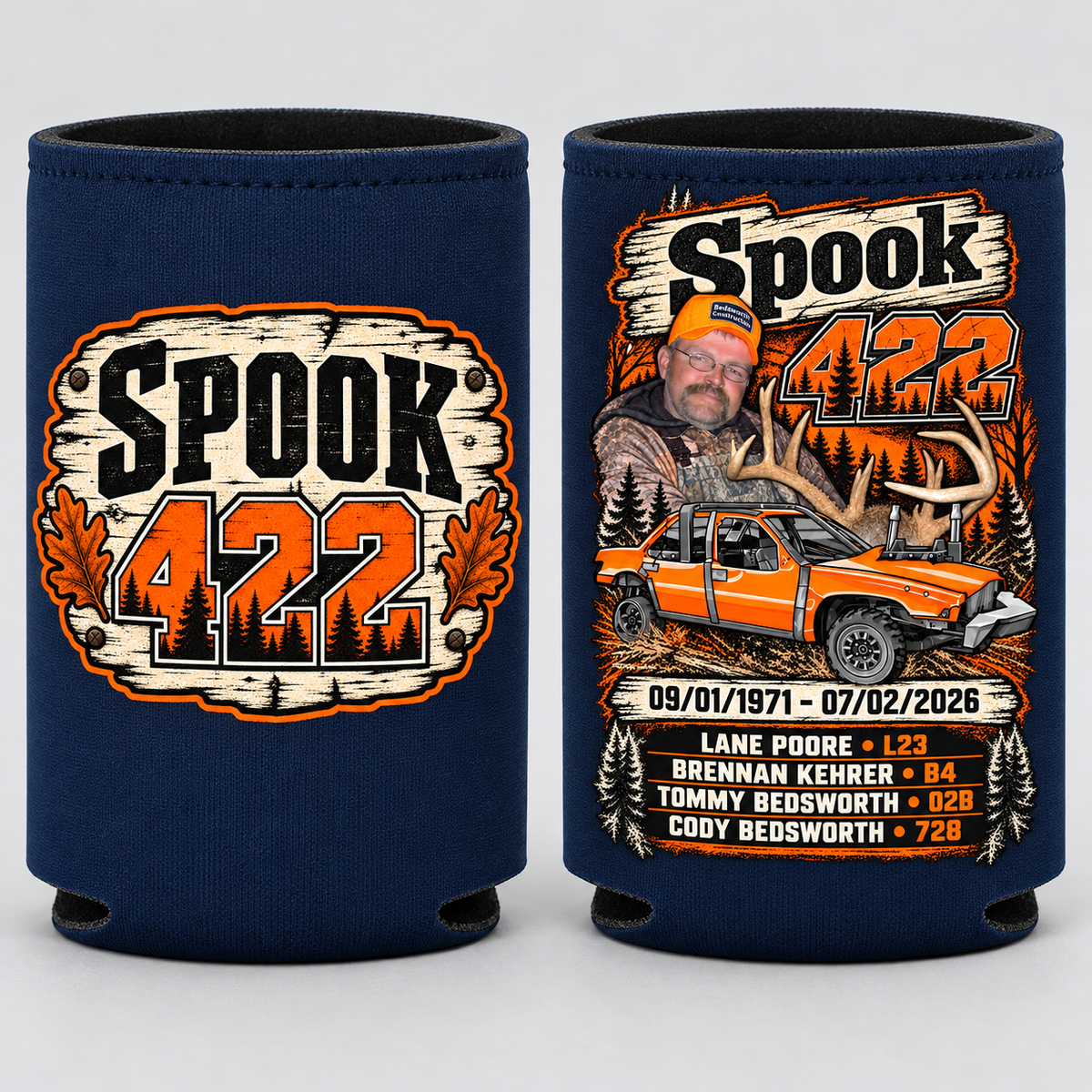 Team Spook 422 Navy koozie front and back
