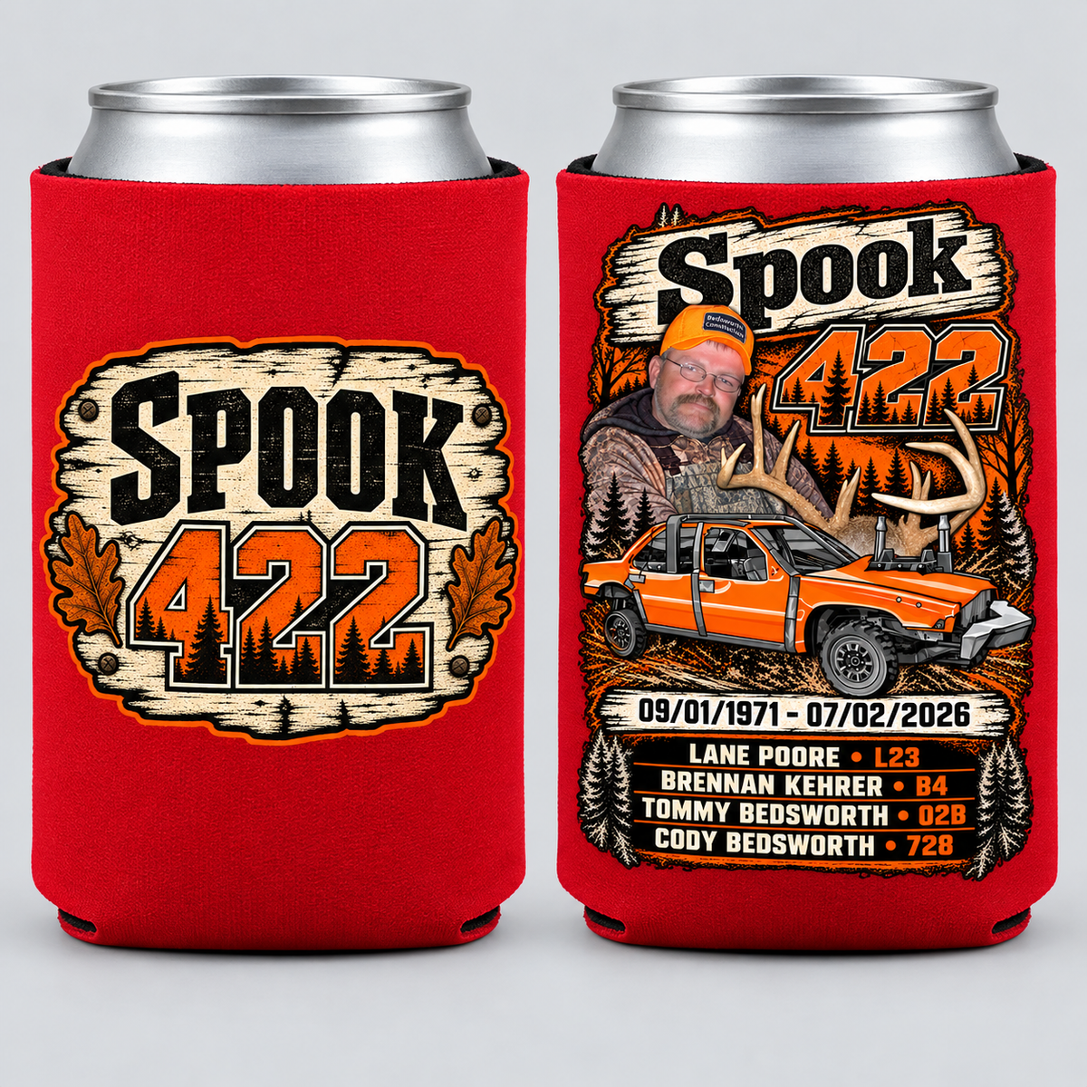 Team Spook 422 Red koozie front and back