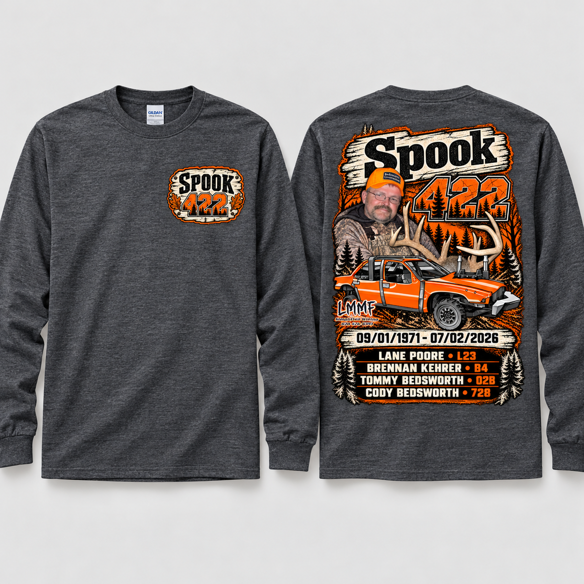 Team Spook 422 Dark Heather Long Sleeve front and back