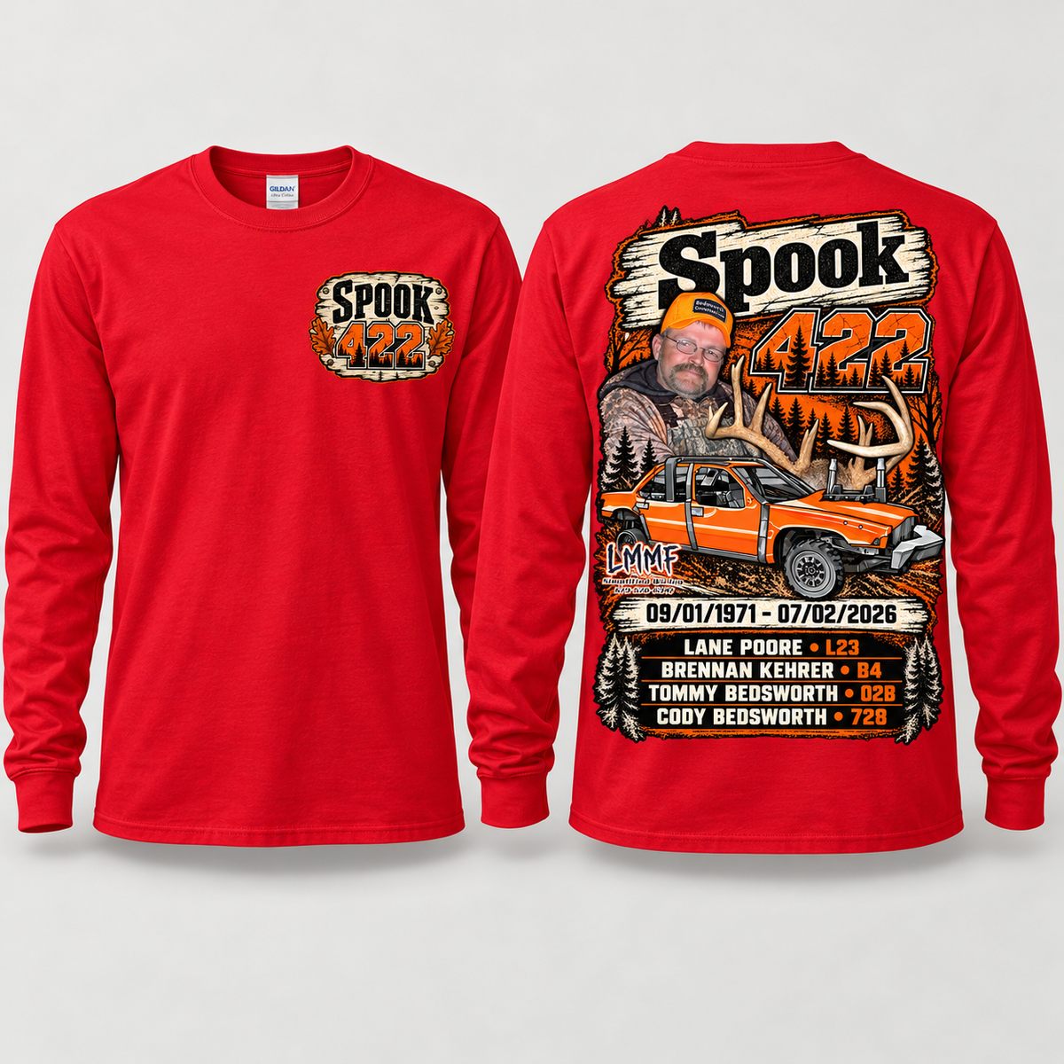 Team Spook 422 Red Long Sleeve front and back