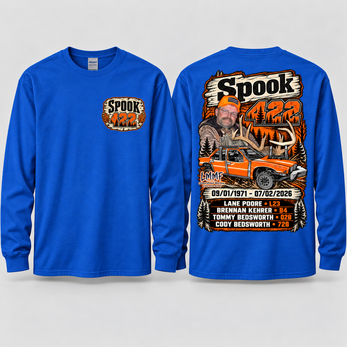 Team Spook 422 Royal Blue Long Sleeve front and back