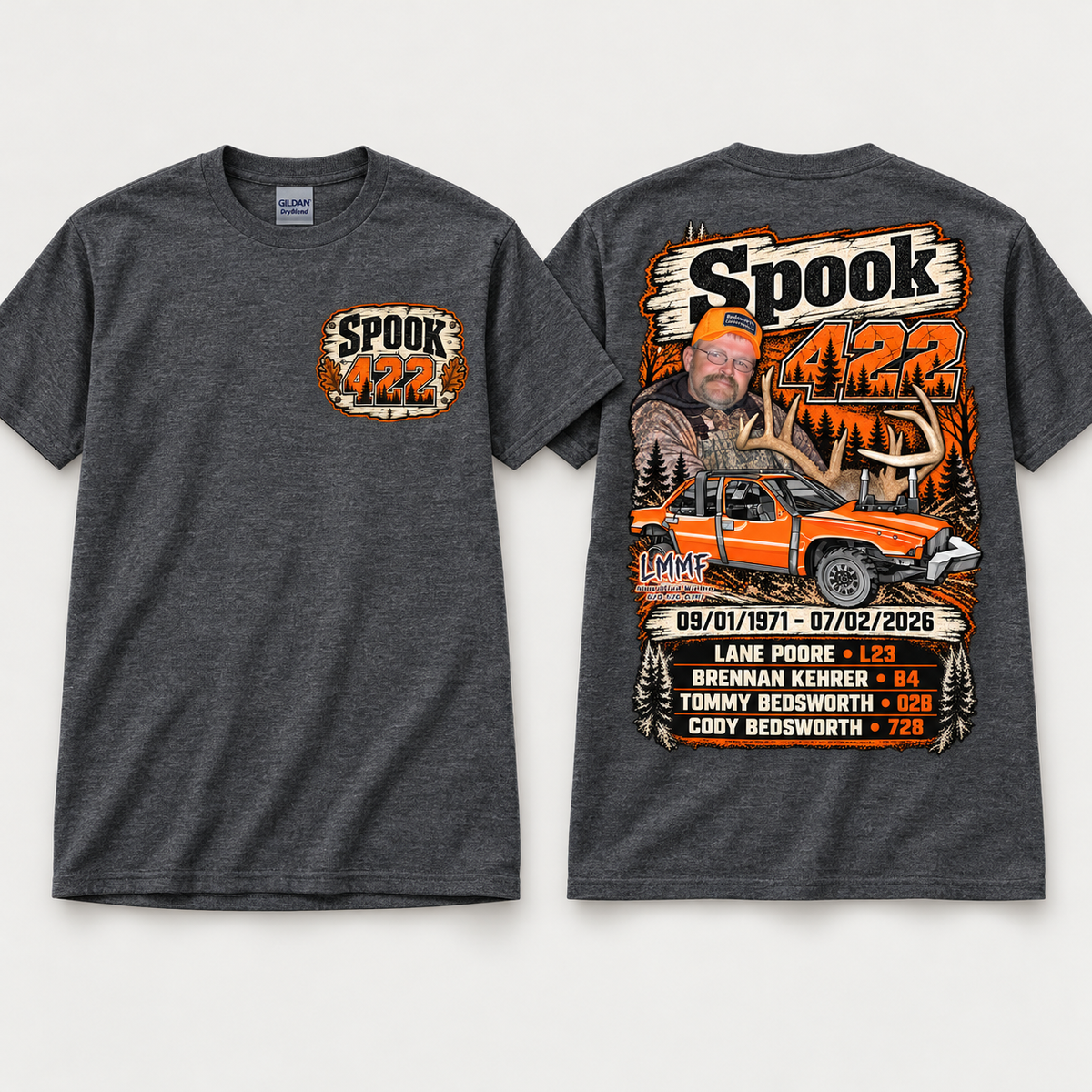 Team Spook 422 Dark Heather T-Shirt front and back