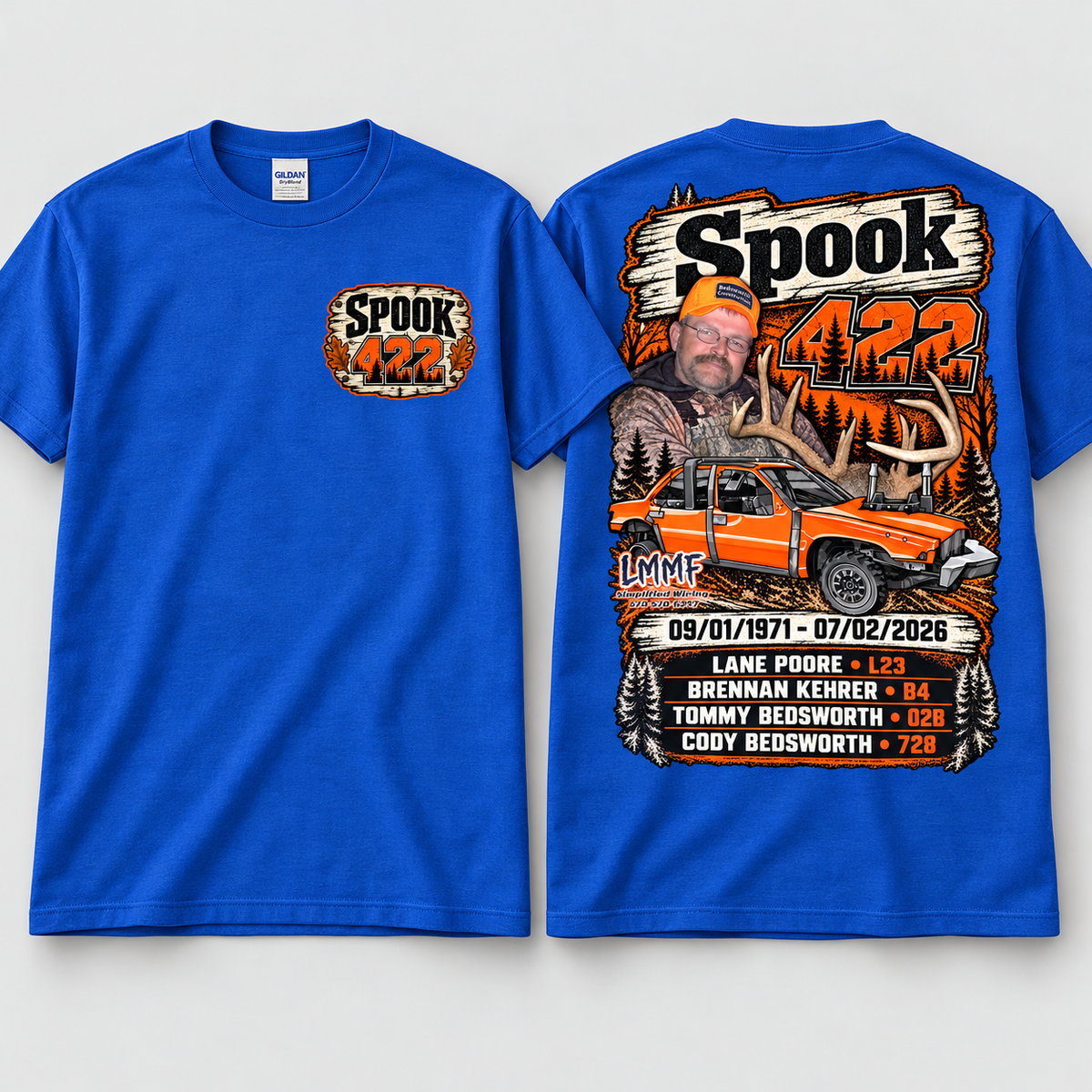Team Spook 422 Royal Blue T-Shirt front and back