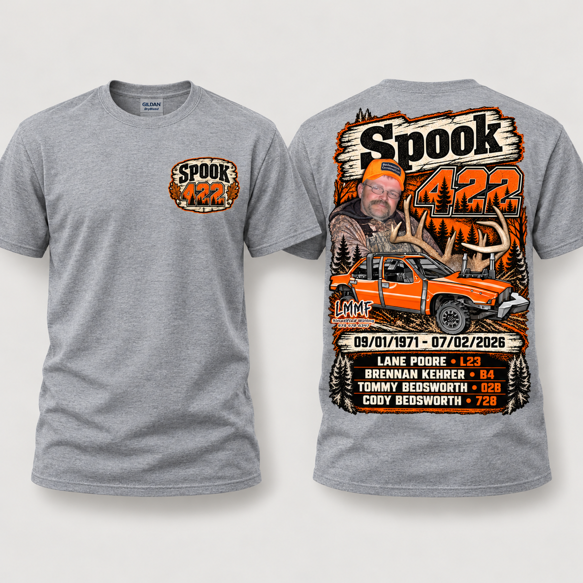 Team Spook 422 Sport Grey T-Shirt front and back