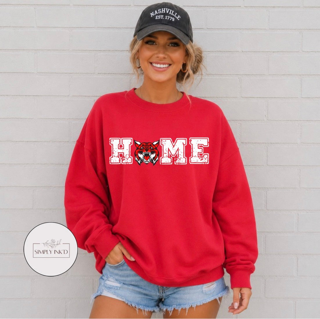 Union Wildcats HOME design on red crewneck